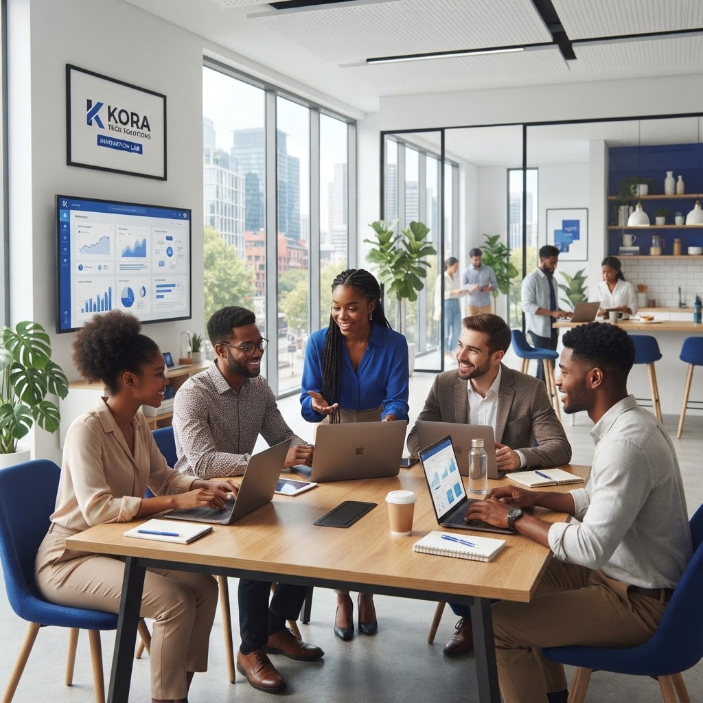 The Tshiamo Trading team collaborating in a modern office
